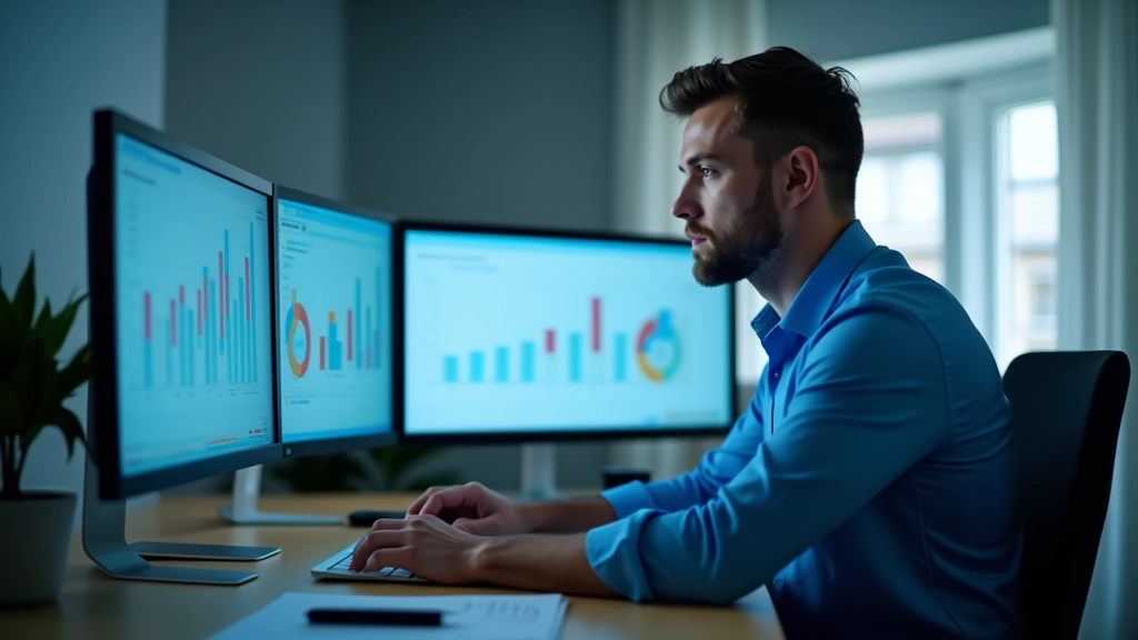 Analytik pracující se statistickými daty a grafy spotřebitelských trendů na počítači