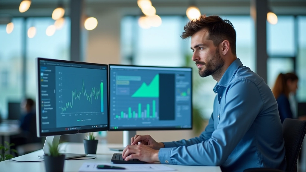 Analytik pracující s daty a grafy v moderním kancelářském prostředí